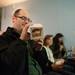Kyle Nickersln looks at an example of 3D printing during Michael Senkow's presentation.
Courtney Sacco I AnnArbor.con   