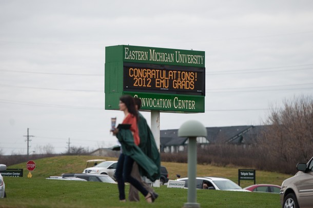 Graduating students walk inside of EMU's Convocation Center Sunday afternoon for Eastern Michigan University's 2012 winter commencement.
Courtney Sacco I AnnArbor.com
