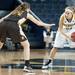Wolverines Jenny Ryan looks to pass the ball during the sound half of Thursday night's game against Valparaiso 
Courtney Sacco I AnnArbor.com 