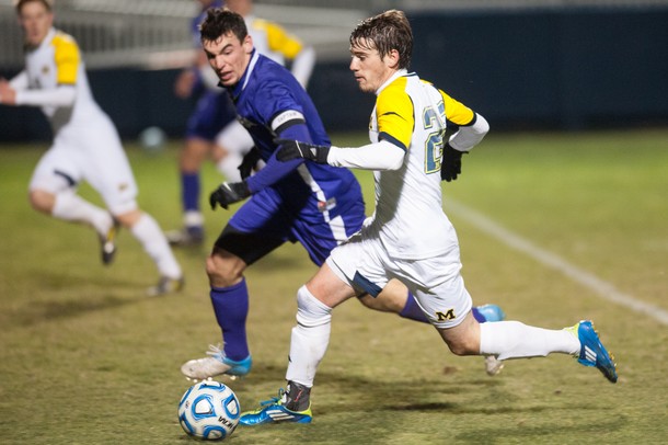 Images from Fabio Pereira's hat trick in Michigan soccer's NCAA tourney win