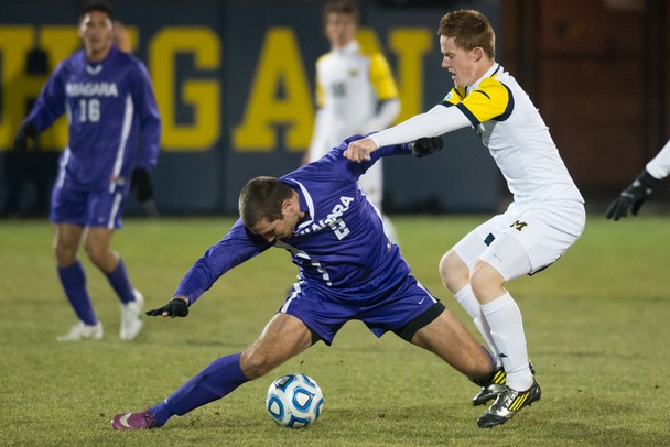 Images from Fabio Pereira's hat trick in Michigan soccer's NCAA tourney win