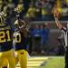 Michigan tight end Devin Funchess and team celebrate after a touchdown in the second half of the game against Northwestern on Saturday. Michigan won 38-31 in overtime. Daniel Brenner I AnnArbor.com