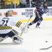 Niagara's Matt Williams fires a shot on goal as Michigan took on Niagara University in their season opener at Yost Ice Arena Tuesday October, 4, 2011. Michigan won the match 5-0. Jeff Sainlar I AnnArbor.com