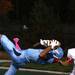 Skyline's Jordan Woods goes for an acrobatic touchdown catch over Tyler Hooven as the Skyline Eagles took on the Bedford Mules at Skyline High School Thursday October 6, 2011. Bedford won the game 23-20. Jeff Sainlar I AnnArbor.com
