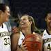 (From left to right) Seniors Carmen Reynolds, Courtney Boylan, and Jamillya Hardley have a little fun at the University of Michigan's men and women's media day Tuesday October 11, 2011. Jeff Sainlar I AnnArbor.com