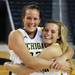 Co-captains Carmen Reynolds and Courtney Boylan have fun at the University of Michigan's men and women's media day Tuesday October 11, 2011. Jeff Sainlar I AnnArbor.com