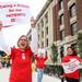 Karen Koslowsky shows her support as one of the over 400 nurses and supporters showed up to take part in the rally at Liberty Plaza downtown to march to the University of Michigan Hospital and protest Wednesday October, 12, 2011. Jeff Sainlar I AnnArbor.com