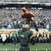 Michigan State's Keith Nichol celebrates with the Paul Bunyan Trophy as Michigan took on Michigan State Saturday October 15, 2011 at Spartan Stadium. Michigan State won the game 28-14.  Jeff Sainlar I AnnArbor.com
