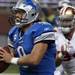 Lions' quarterback Matt Stafford  looks for a receiver down field as the Detroit Lions took on the San Francisco 49ers Sunday October 16, 2011 at Ford Field. San Francisco  won the game 25-19.  Jeff Sainlar I AnnArbor.com