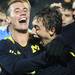 Michigan's Tyler Arnone(left) and Fabio Villas Boas Pereira celebrate after defeating  the Akron Zips Tuesday, Oct. 18, 2011 at the Michigan Soccer Complex. Michigan defeated the No. 4 Zips, 1-0, in overtime.  Jeff Sainlar I AnnArbor.com