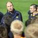 Michigan head coach Steve Burns talks to his team after defeating the Akron Zips Tuesday, Oct. 18, 2011 at the Michigan Soccer Complex. Michigan defeated the No. 4 Zips, 1-0, in overtime.  Jeff Sainlar I AnnArbor.com
