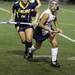 Saline's Annie Carter (left) and Eliza Stein go after the ball as Pioneer took on Saline at Pioneer High School Tuesday October 25, 2011. Pioneer won the game 6-0 and advanced to the semi-finals. Jeff Sainlar I AnnArbor.com