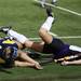 Pioneer's Shelby Supica(right) and Allie Cope collide after the ball as Pioneer took on Saline at Pioneer High School Tuesday October 25, 2011. Pioneer won the game 6-0 and advanced to the semi-finals. Jeff Sainlar I AnnArbor.com