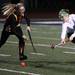 Mercy's Madeline McClain(left) and Lexi Collins go after the ball as Ann Arbor Huron took on Mercy High School Thursday October 27, 2011 at Dearborn Edsel Ford High School. Huron won 2-1 to advance to the championship game. Jeff Sainlar I AnnArbor.com