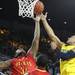 Michigan's Jordan Morgan and Tyrin Wade battle for a rebound as Michigan took on Ferris State at the Crisler Arena Friday November 11, 2011. (AP Photo/AnnArbor.com, Jeff Sainlar I AnnArbor.com)