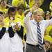 Michigan Head Coach, John Beilein communicates with his players as the University of Michigan men's basketball team took on Western Illinois Thursday November 17, 2011 at the Crisler Arena. Michigan won the game 59-55. Jeff Sainlar I AnnArbor.com
