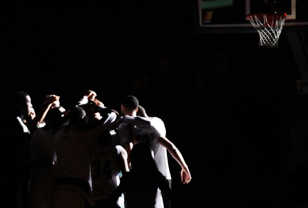 Eastern Michigan comes together before tip-off as Eastern Michigan University took on Arkansas Little Rock Friday November 18, 2011 at the Convocation Center. Eastern Michigan won the game  62-51. Jeff Sainlar I AnnArbor.com