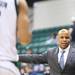 Eastern Michigan head coach Rob Murphy communicates with a player as Eastern Michigan University took on Arkansas Little Rock Friday November 18, 2011 at the Convocation Center. Eastern Michigan won the game  62-51. Jeff Sainlar I AnnArbor.com