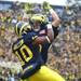 Jeremy Gallon(10) celebrates with Drew Dileo after Gallon's touchdown as the University of Michigan took on Nebraska at Michigan Stadium Saturday November 19, 2011. Jeff Sainlar I AnnArbor.com