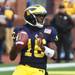 Denard Robinson looks back to pass as the University of Michigan took on Nebraska at Michigan Stadium Saturday November 19, 2011.Michigan won the game 45-17. Robinson passed for 180 yards and two touchdowns. Jeff Sainlar I AnnArbor.com
