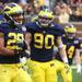 Troy Woolfolk(29) celebrates after breaking up a pass as the University of Michigan took on Nebraska at Michigan Stadium Saturday November 19, 2011. Jeff Sainlar I AnnArbor.com