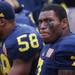 Brandin Hawthorne watches the Lloyd Carr video as the University of Michigan took on Nebraska at Michigan Stadium Saturday November 19, 2011. Jeff Sainlar I AnnArbor.com