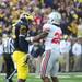 Few friends were had in this rivalry between Ohio State and Michigan. Bradley Roby(right) pushes Junior Hemingway after the play as the University of Michigan took on Ohio State Saturday  November 26, 2011 at Michigan Stadium. Michigan won the game 40-34. Jeff Sainlar I AnnArbor.com